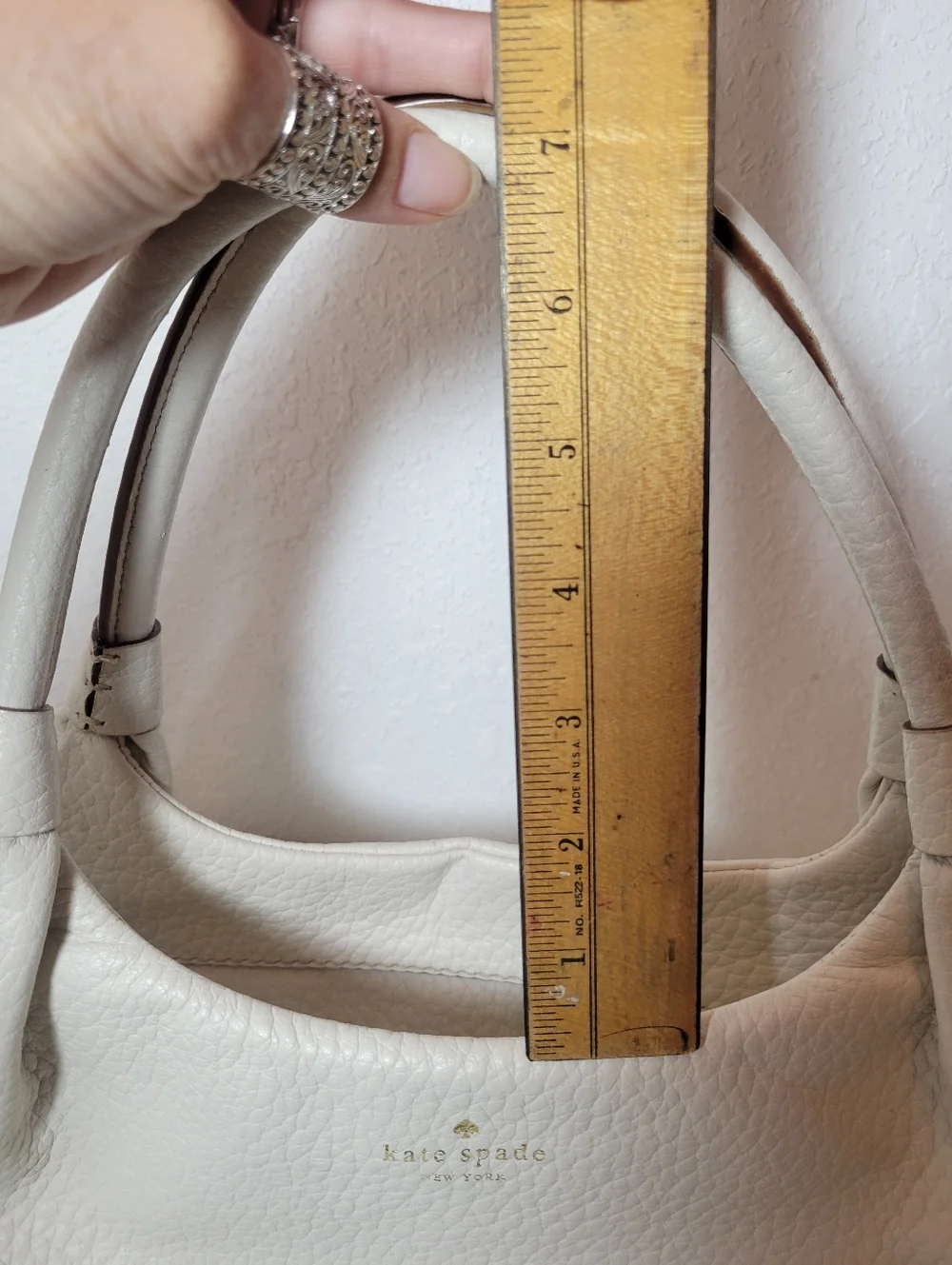 Kate Spade New York Clotted Cream Pebbled Tassel Polka Dot Gold Handbag - Read